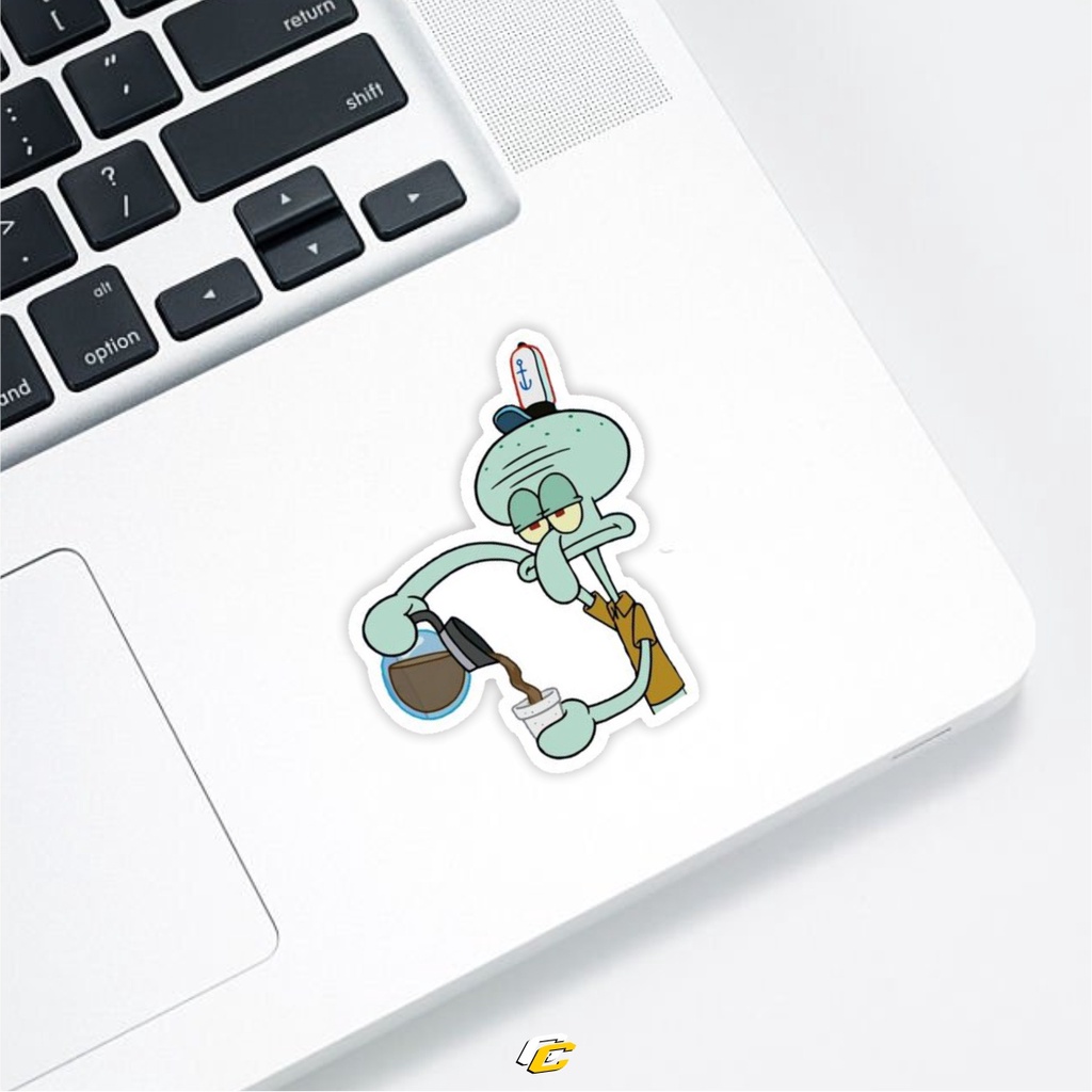 

SQUIDWARD TAKING COFFE STICKER | stiker laptop helm motor mobil universal