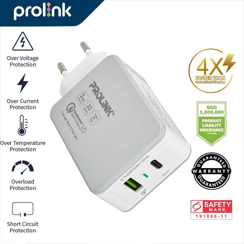 Prolink Kepala Charger 33W 3-Port QC3.0 PTC233001 Adapter Quick Charge Fast Charge Samsung Iphone