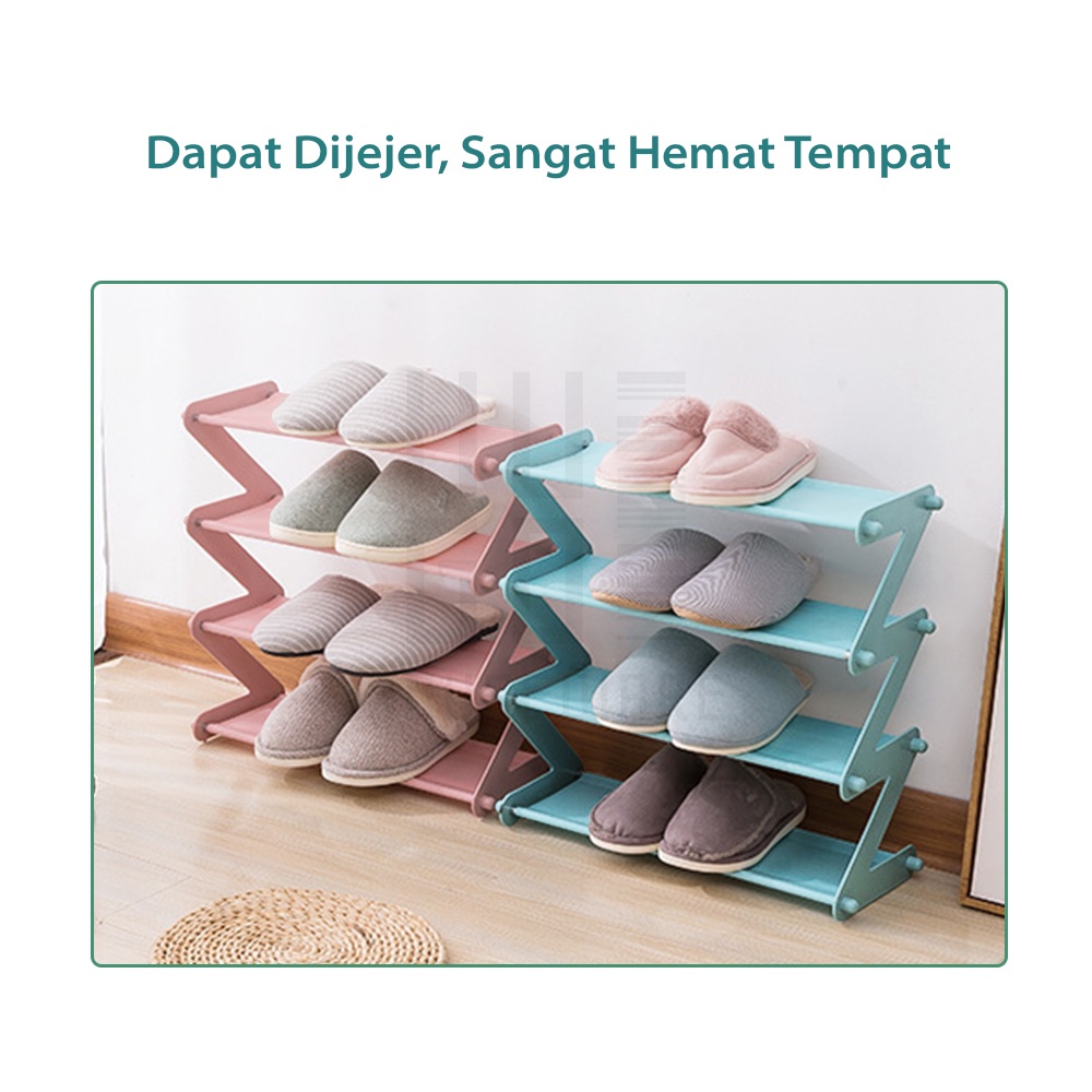 Rak Sepatu ZIG ZAG 4 Susun Rak Buku Serbaguna Mudah Bongkar Pasang Rak Sepatu Stainlees GOSHOP88