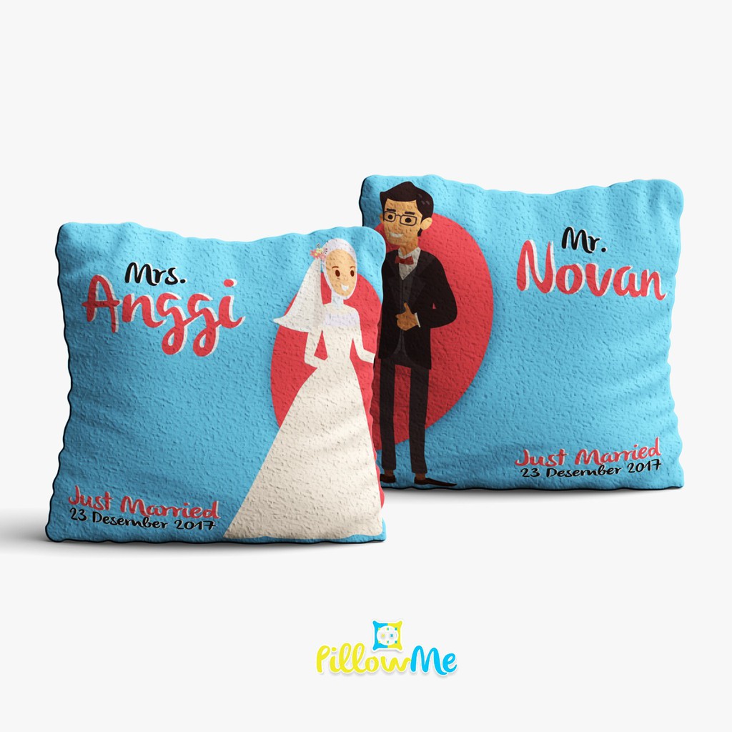 Bantal Custom Kado Hadiah Souvenir Nikah Couple Unik 