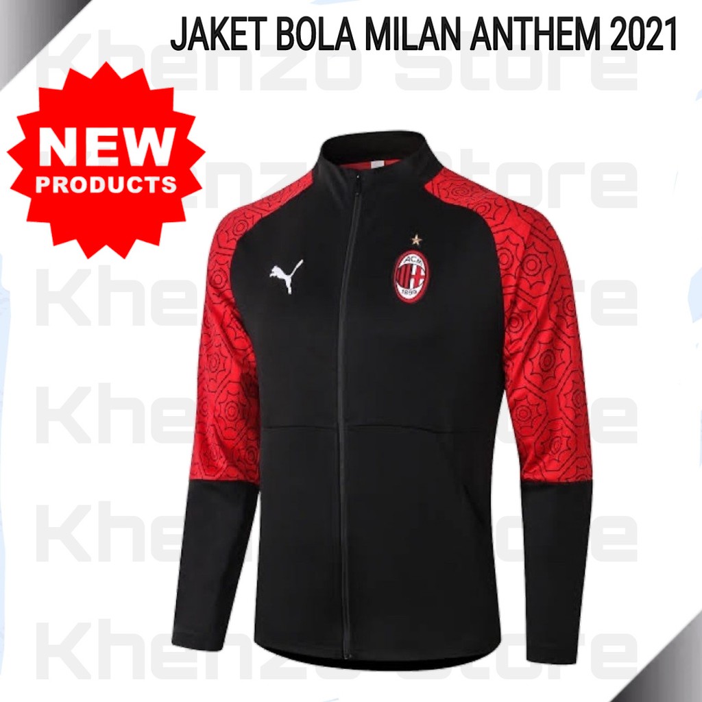 Jaket Bola Milan Anthem Merah Hitam 2021 High Quality