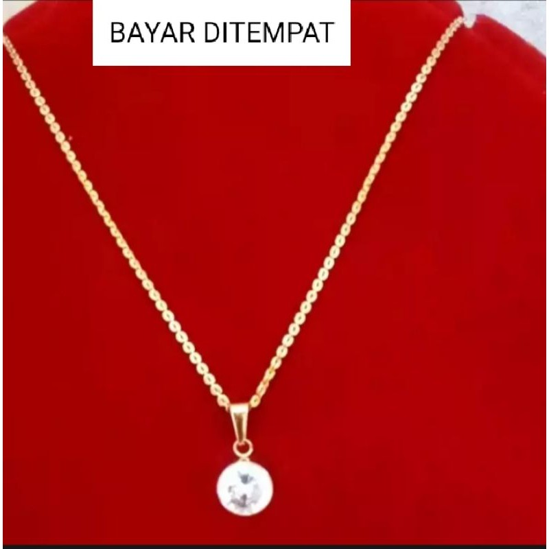 Kalung wanita Titanium liontin permata satu terbaru lapis emas 23k perhiasan wanita