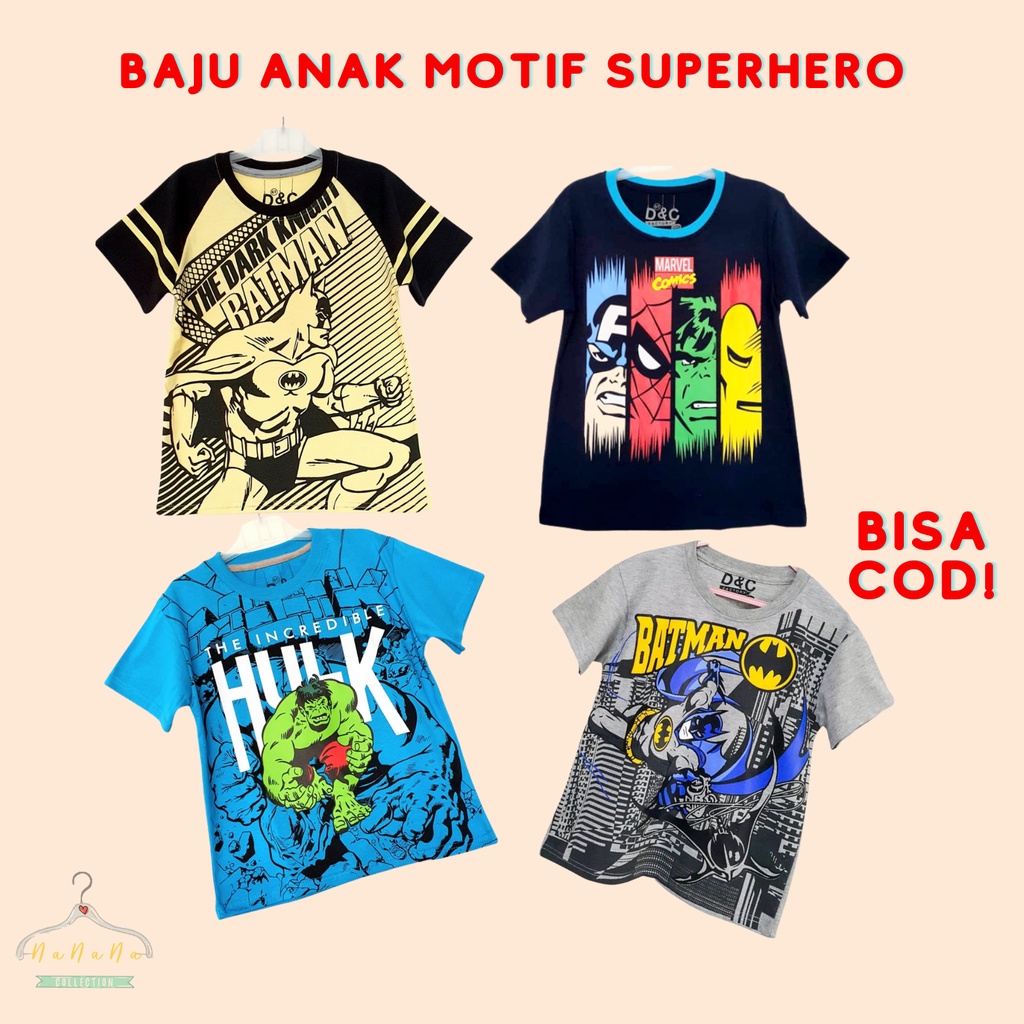 Baju Anak Laki Laki Motif Superhero Umur 1-10 Tahun / Baju Anak Murah / Baju Anak Laki Laki / COD