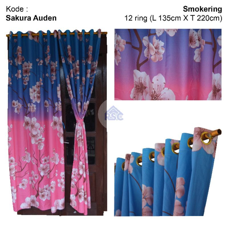 Gorden pintu/jendela motif sakura,gorden motif bunga pink,gorden motif bunga anggrek