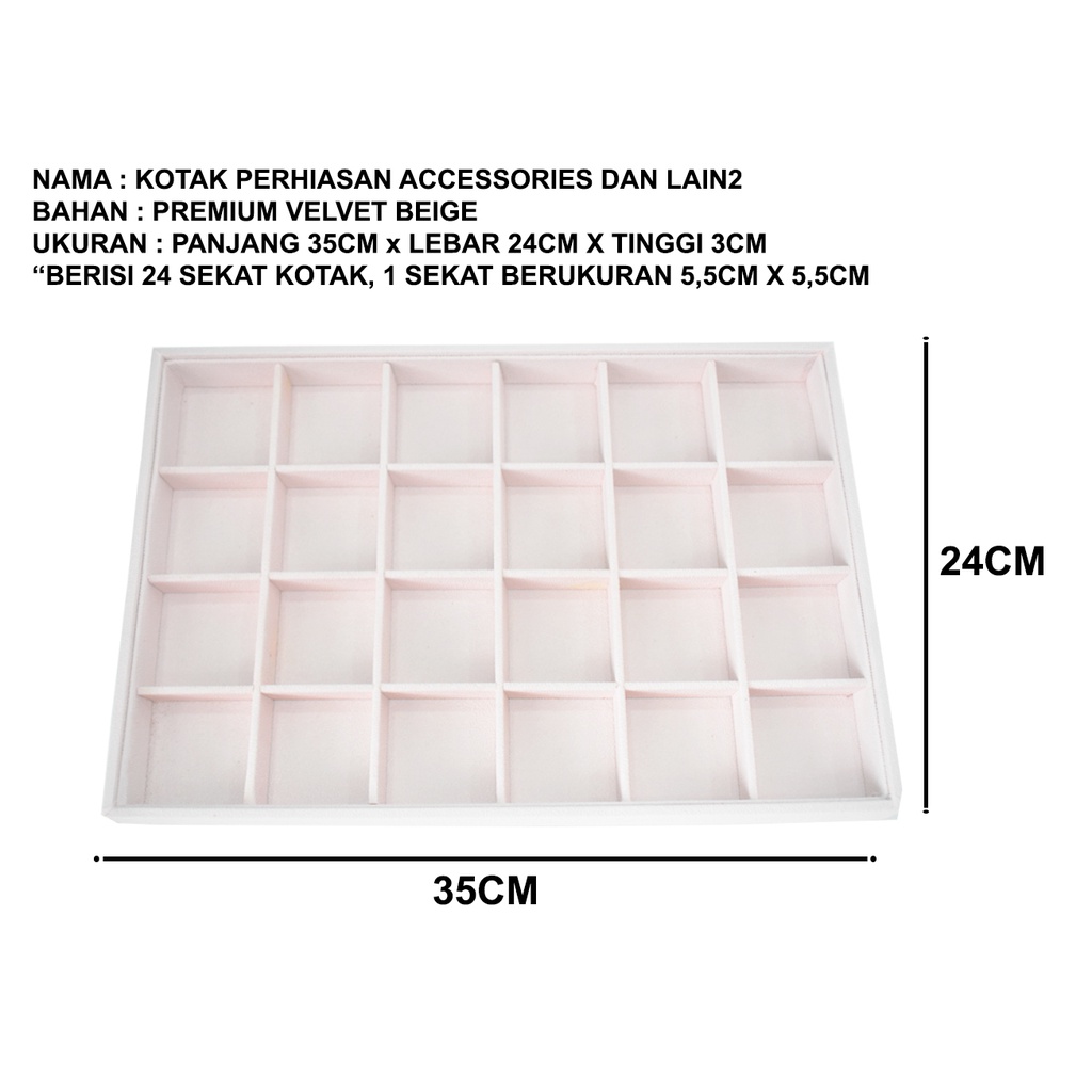 Kotak Display Perhiasan Gelang 24 Sekat Kotak bahan Velvet/Penyimpanan perhiasan/Perlengkapan Akseso