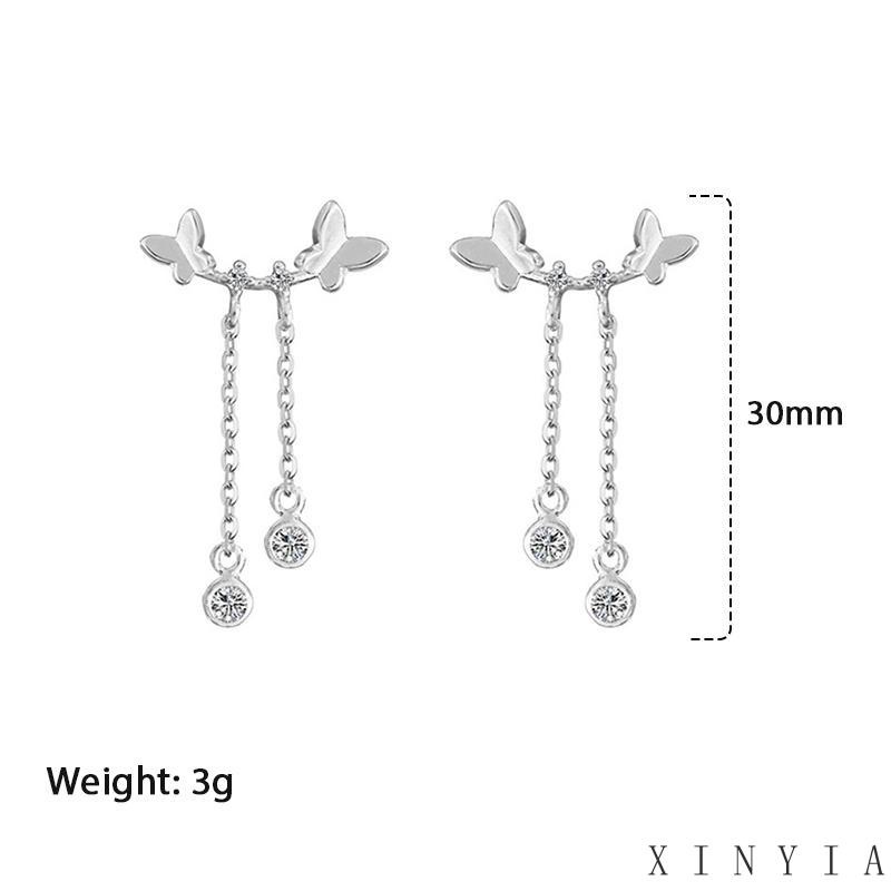 【Bayar di tempat】Anting Gantung Silver Bentuk Kupu-kupu untuk Wanita Earrings Kupu-kupu Rumbai Panjang Kawat Telinga Perhiasan Earring Women Jewelry