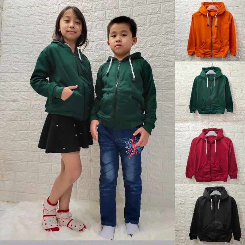 sweater hoodie Zipper polos anak bahan fleece umur 4-12 tahun bisa bayar COD