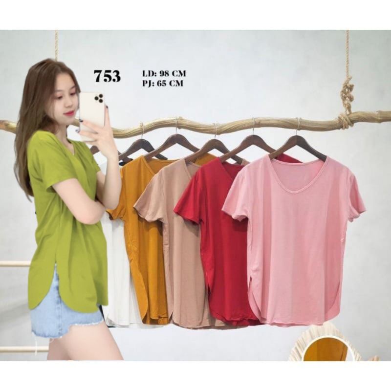 Baju Atasan Kaos Polos Belah Pendek Blus Wanita Spandex Rayon