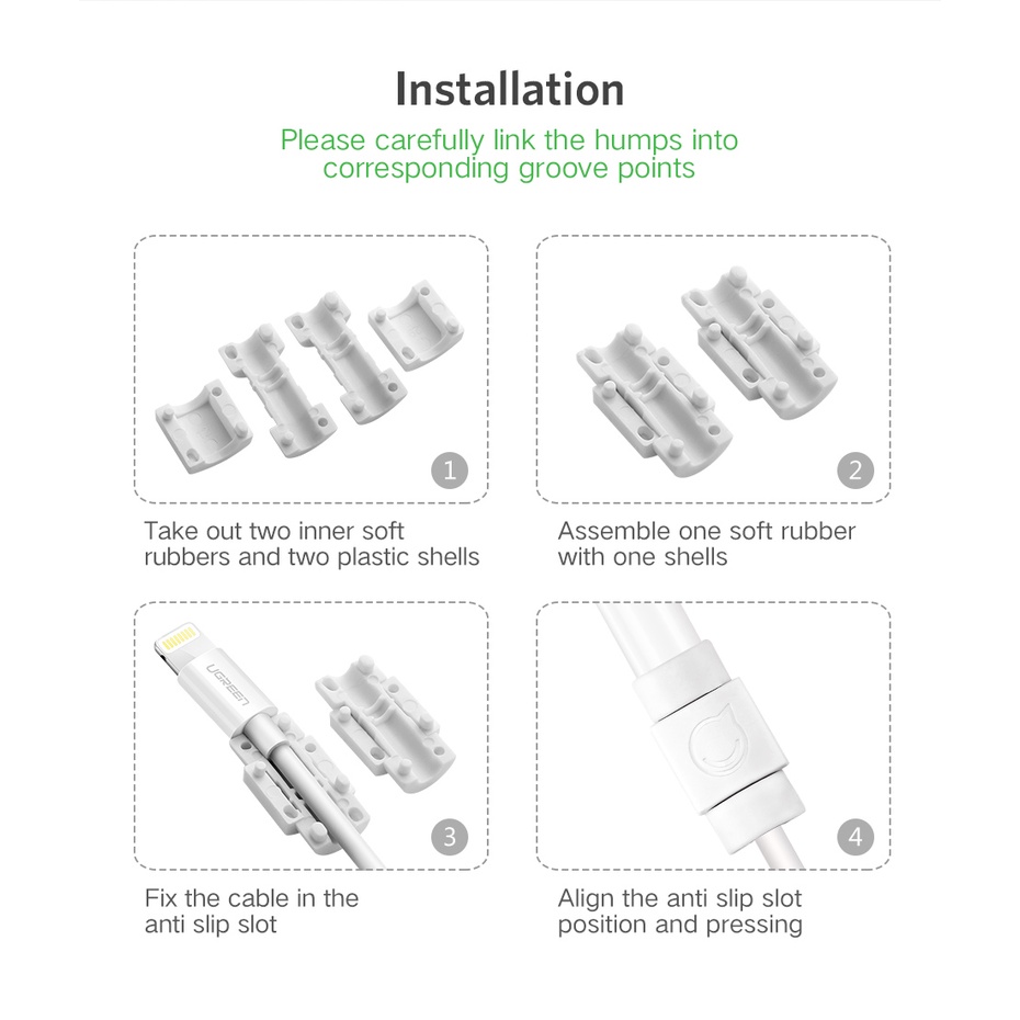 UGREEN Pelindung Kabel Charger iPhone Fleksibel Anti Slip isi 6Set