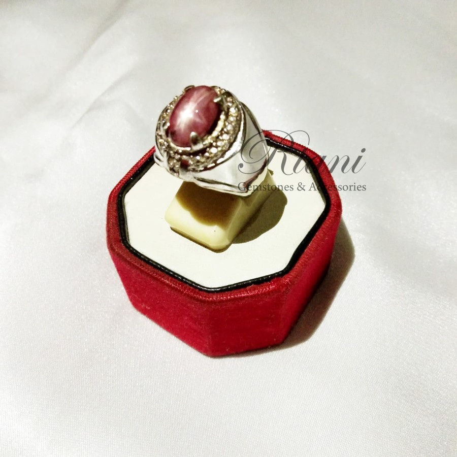 Cincin Perak Pria Star Ruby Asli Batu Alam Merah Delima Laki Silver