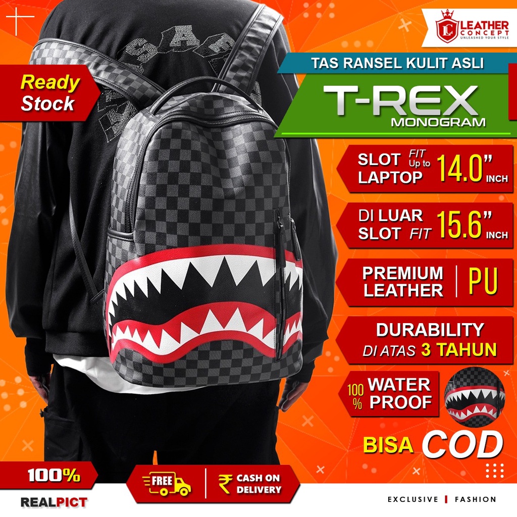 Tas Ransel Kulit Pria Backpack Pria Tas Kuliah Pria T-Rex Monogram