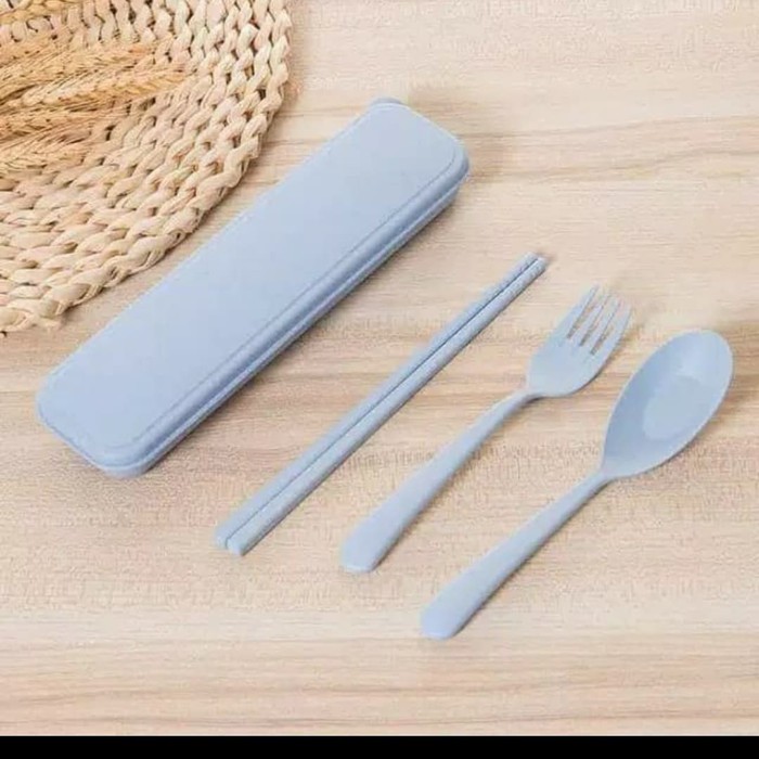 SENDOK JERAMI GARPU SUMPIT SET ALAT MAKAN WHEAT STRAW TRAVEL CUTLERY PERLENGKAPAN FOOD PORTABLE HOME