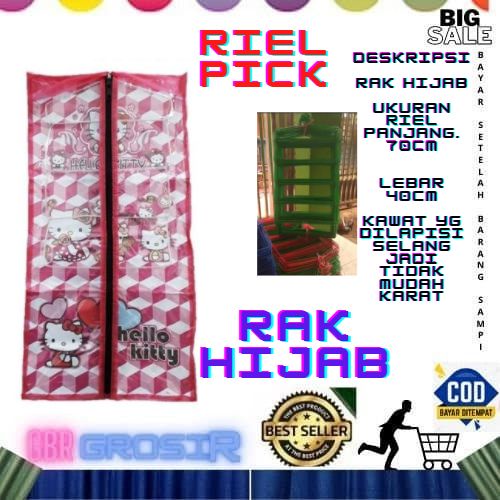 Rak Jilbab Gantung Resleting tanpa saku depan Organizer Serbaguna Motif Karakter UK 29X45