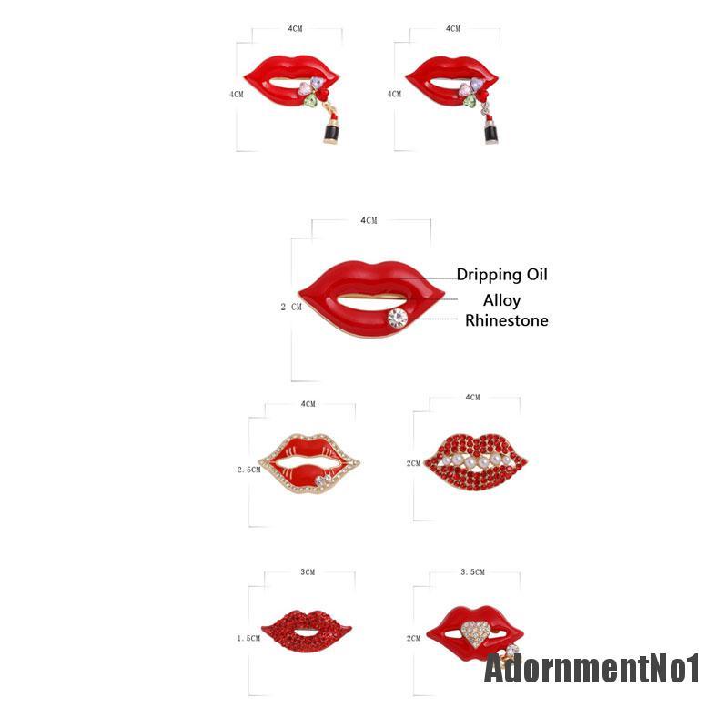 (Adornmentno1) Bros Pin Bentuk Bibir Merah Aksen Berlian Imitasi Untuk Wanita