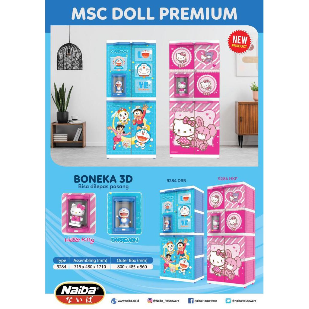 Lemari Plastik Naiba 4 Susun Premium Boneka 3D MSC 9284 Kunci