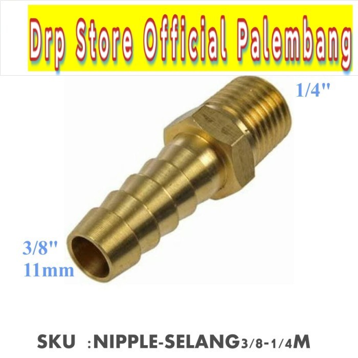 Nipple Nepel Selang 3/8&quot; 11MM x 1/4 1/2 3/4 3/8 &quot; Drat Luar Kuningan