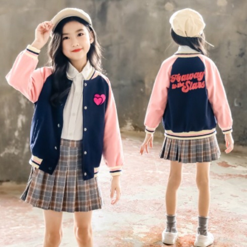 love pink navy varsity jacket (jaket anak)