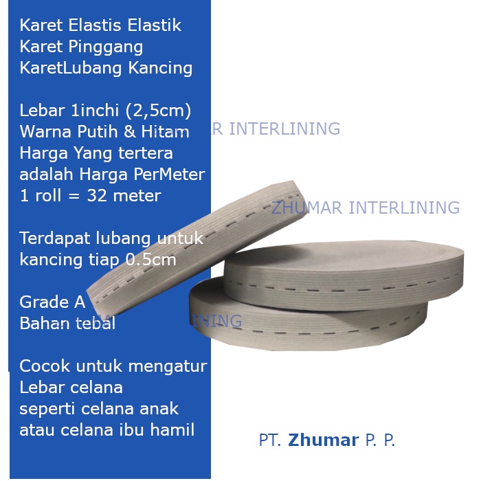 Karet Celana Karet  ElastiK Pinggang Elastis Lubang kancing Lebar 2,5 CM