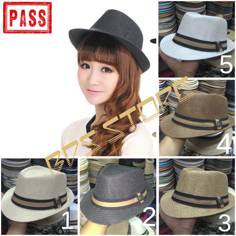 Topi fedora bahan peper logo kancing