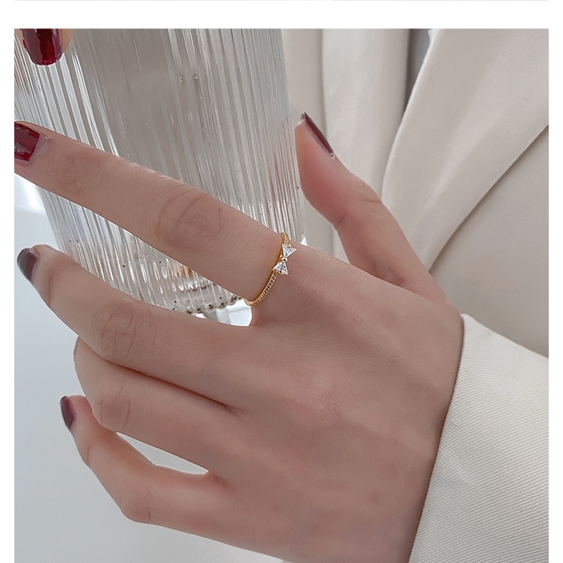 Korean Butterfly Diamond Knot Opening Adjustable Ring Female Exquisite Ins Simple and Sweet Zircon Ring Female Fashion Jewelry Accessory Gift