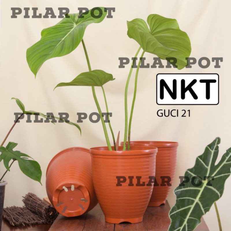 Pot Bunga Tanaman Plastik Nkt Lebah Tinggi 21 Merah Bata - NKT CYCAS GUCI 21 MERAH BATA