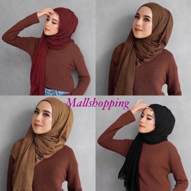 (COD) Pashmina Cringkle Hijab Bahan Katun Kusut Arabian Shawl Cotton Import MALL SHOPPING