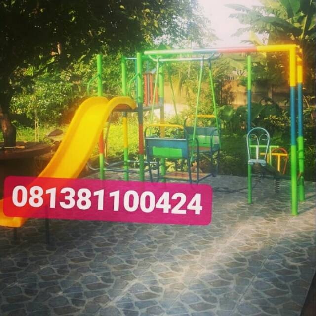 Mainan set perosotan ayunan enjotan besi galvanis besi anti karat outdoor playground free ongkir jkt