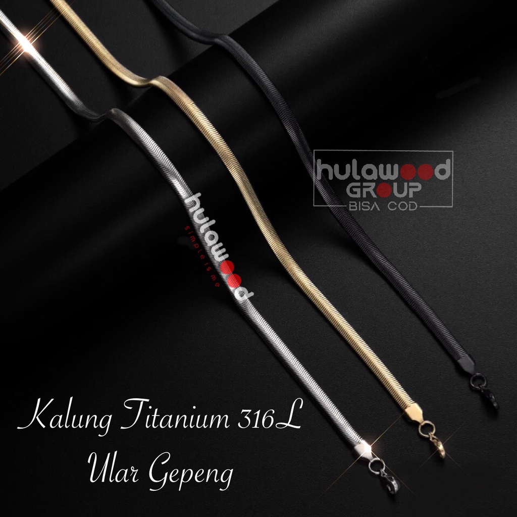 Kalung Rantai Titanium 316L Premium Stainless Anti Karat Pria Wanita ULAR GEPENG - Kalung Rantai pendant