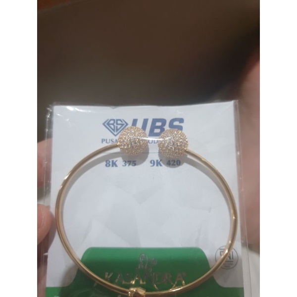 Gelang bangle permata putih tinju gold bola putih emas asli 375 pentol mas muda