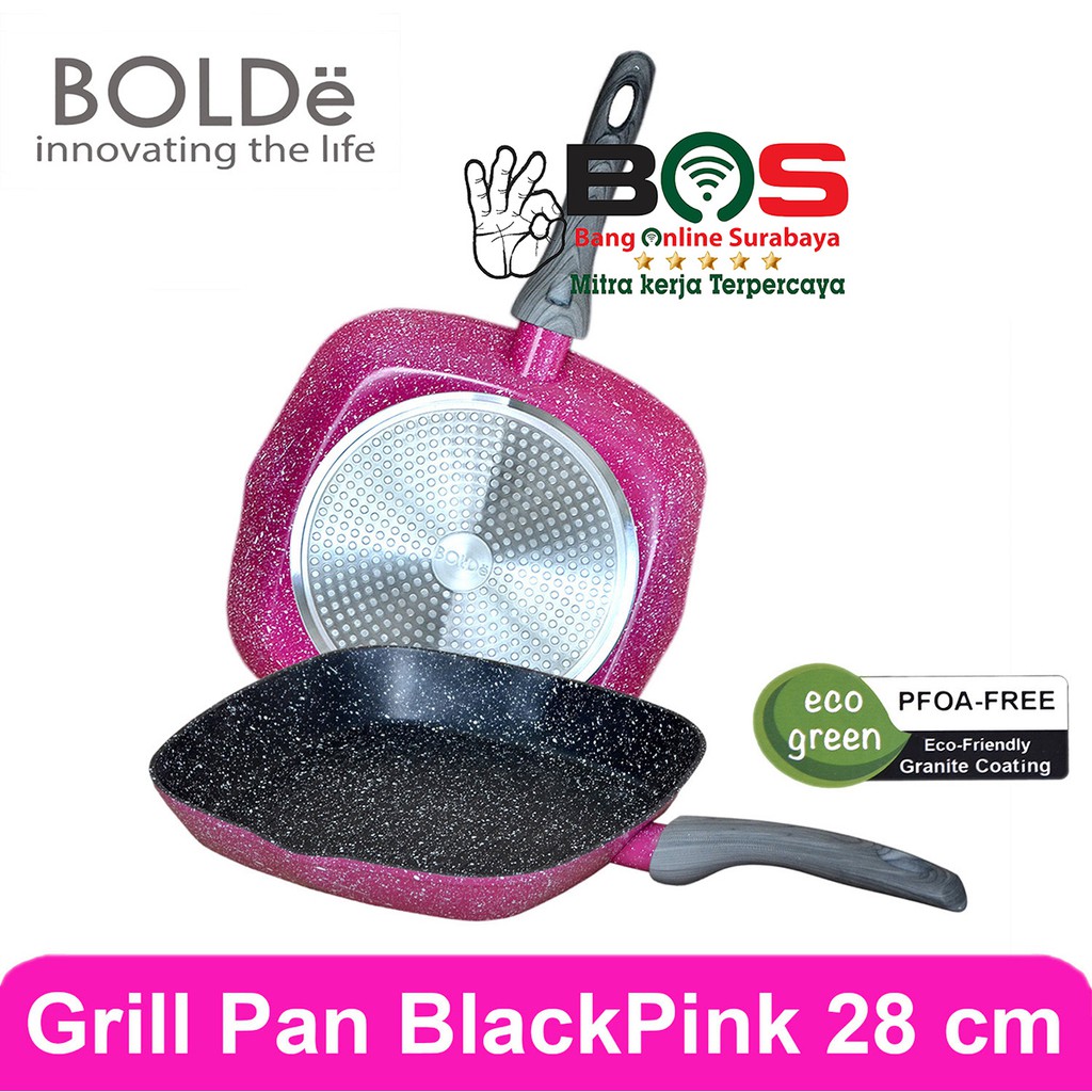 Grill Pan Bolde 28 CM Bolde Super Pan Granite Warna Black Pink Grill Pan BBQ