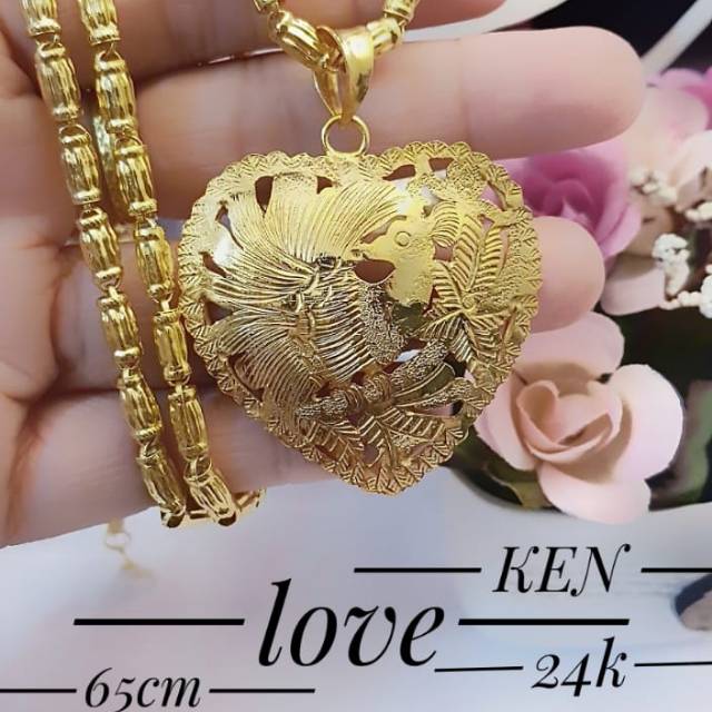 Xuping kalung rantai bambu liontin love lapis emas 24k terlaris