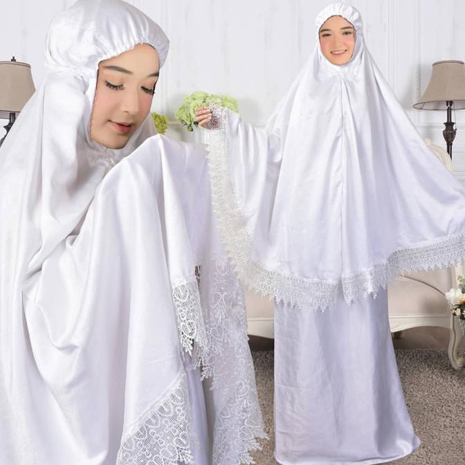 Ori&Terjamin Mukena Dewasa-Mukena Prada-Mukena Khusus Putih-Mukena Sutra Velvet - Putih