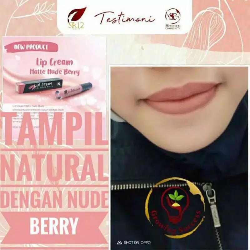 LIP CREAM MATTE NUDE BERRY SR12 / HASIL MATTE TAHAN LAMA / TIDAK MEMBUAT BIBIR KERING