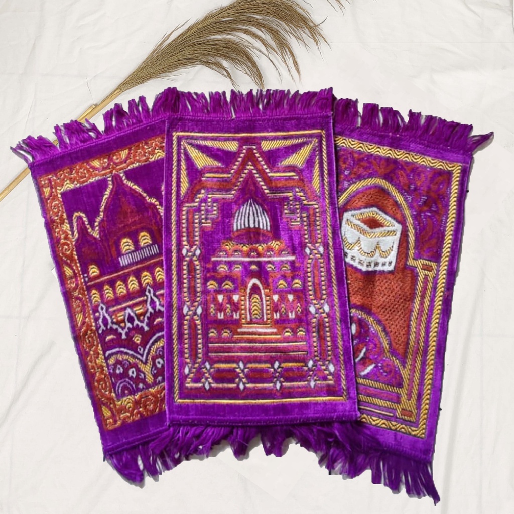 Sajadah Bludru Anak - Sajadah Muka Sajadah Souvenir 60x35cm (BISA COD)-Bludru Ungu Muda