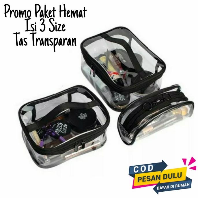 

Best Product!!! Paket Hemat Tas Kosmetik Transparan Tempat Makeup Isi 3 Pcs - Paling Diminati