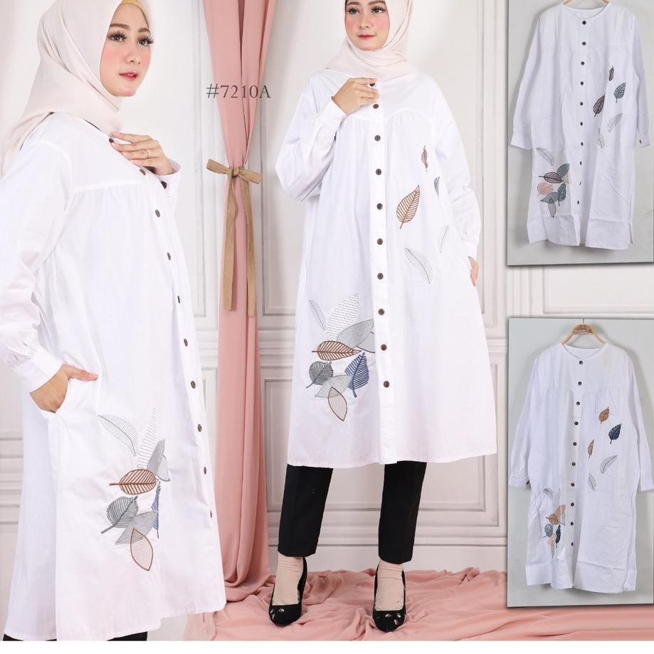 Tren Kekinian.. LONG TUNIK PUTIH BORDIR SUPER JUMBO DENGAN LD 130 CM