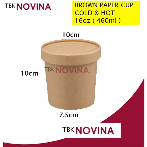 [ECER] Paper Cup 16 oz + Tutup Gelas Es Krim Brown Paper Cup ( Bisa untuk Panas &amp; Dingin)