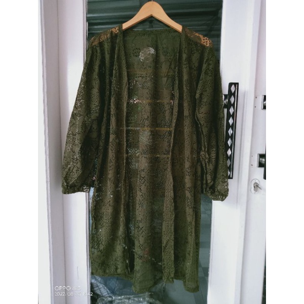 Kardigan brukat/promo long outer brukat/outer cardy wanita-Dark army