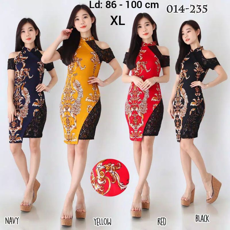 DRESS BATIK CHEONGSAM WANITA STRETCH A056-014 SIZE XL