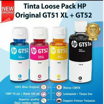 Tinta HP GT51XL Dan GT52 Losepack (Tanpa Dus) Original