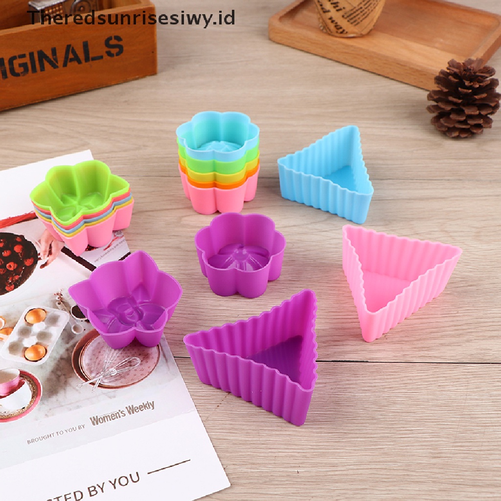 # Alat Rumah Tangga # 6pcs / Set Cetakan Kue DIY Bentuk Segitiga Bahan Silikon Warna Ungu / Emas