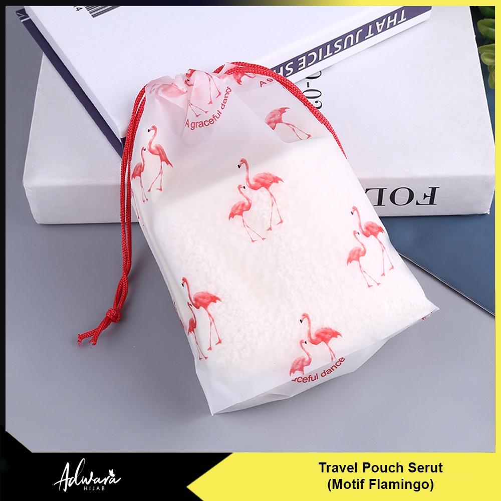 Tas Serut Travel Pouch Organizer Motif Flamingo / Tempat Penyimpanan Serbaguna Kosmetik Pakaian Anti Air