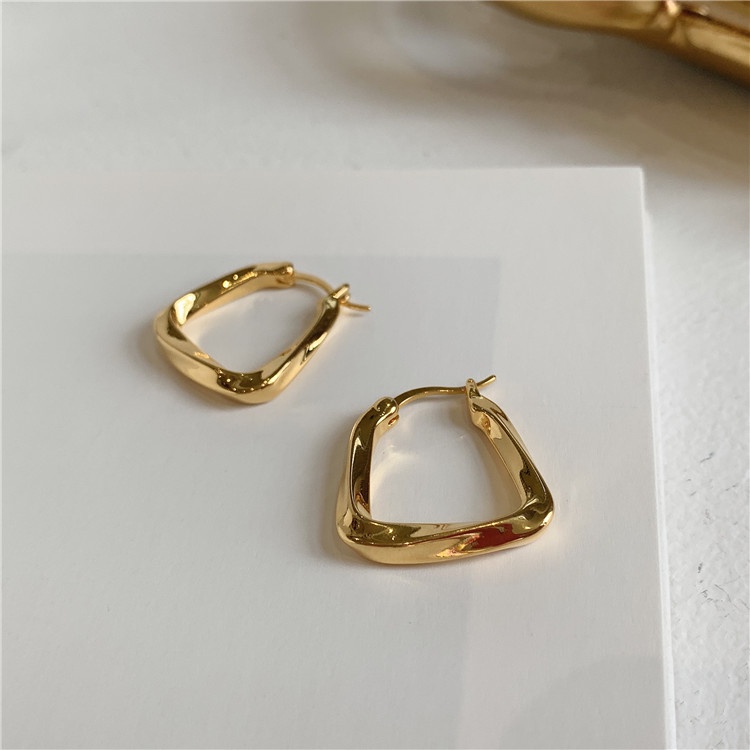 Anting Bentuk Geometris Irregular Bahan S925 Silver Gaya Korea