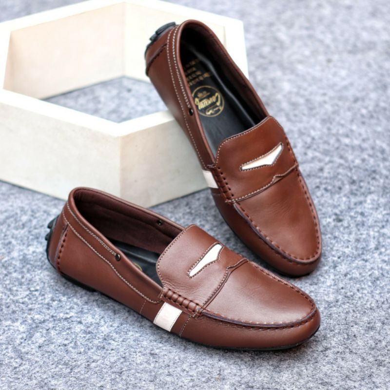 VELAZ BROWN Sepatu Pria Kulit Asli Slip On Cowok Casual Slop Formal Kerja Kantor Loafers Pesta