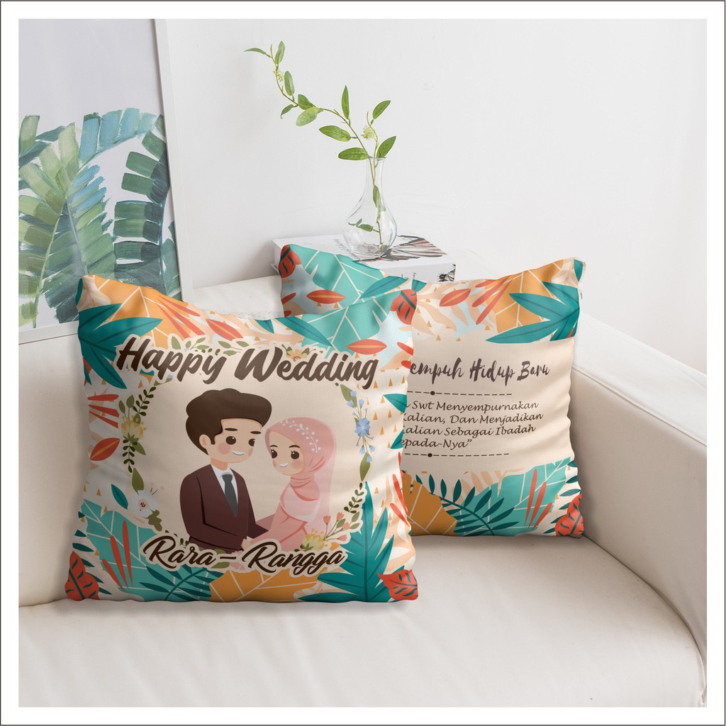 Bantal custom foto / Bantal kado / Bantal wedding / bantal full print - happy wedding 1