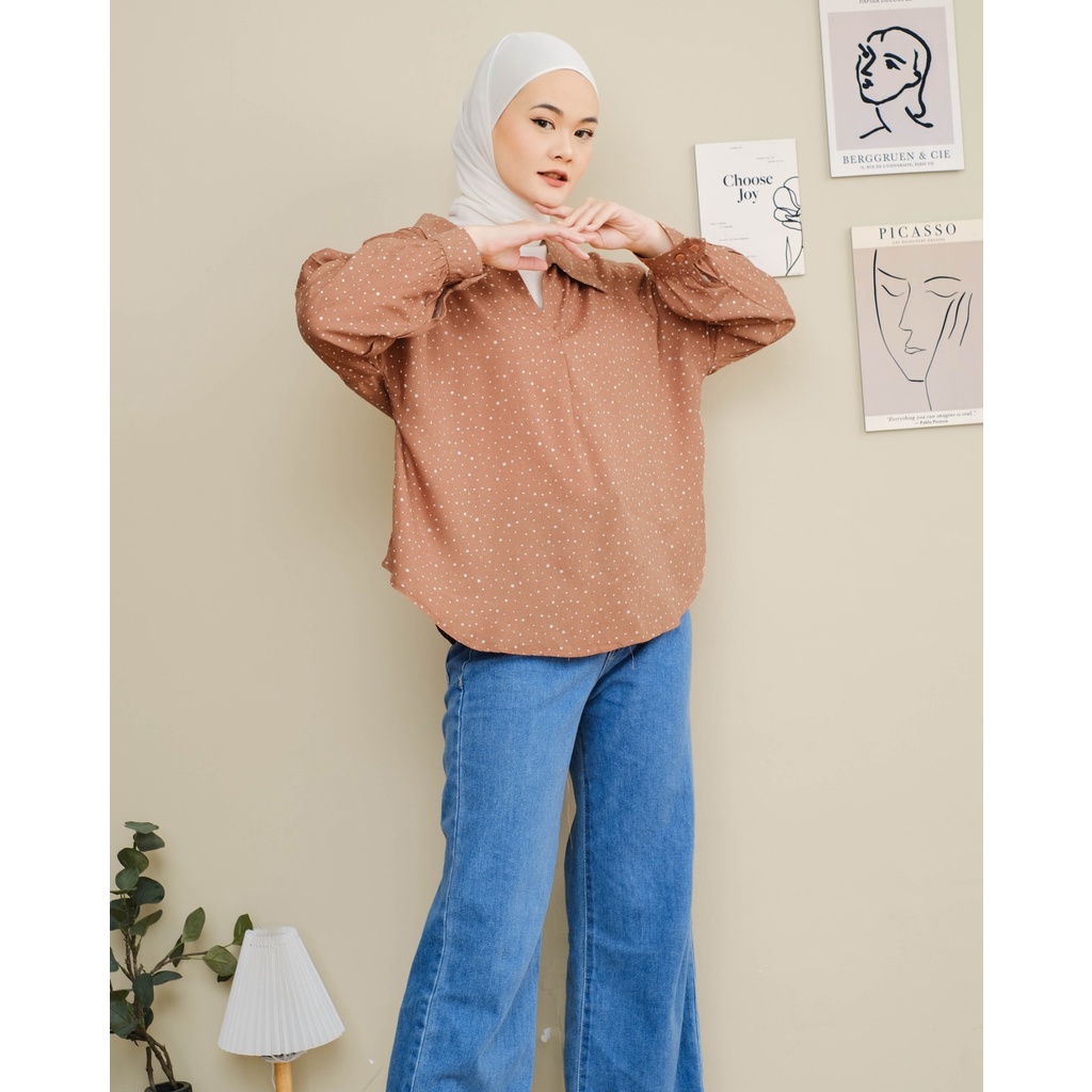 Mayoutfit Breyka Blouse / Kemeja Rayon Polkadot-Brown
