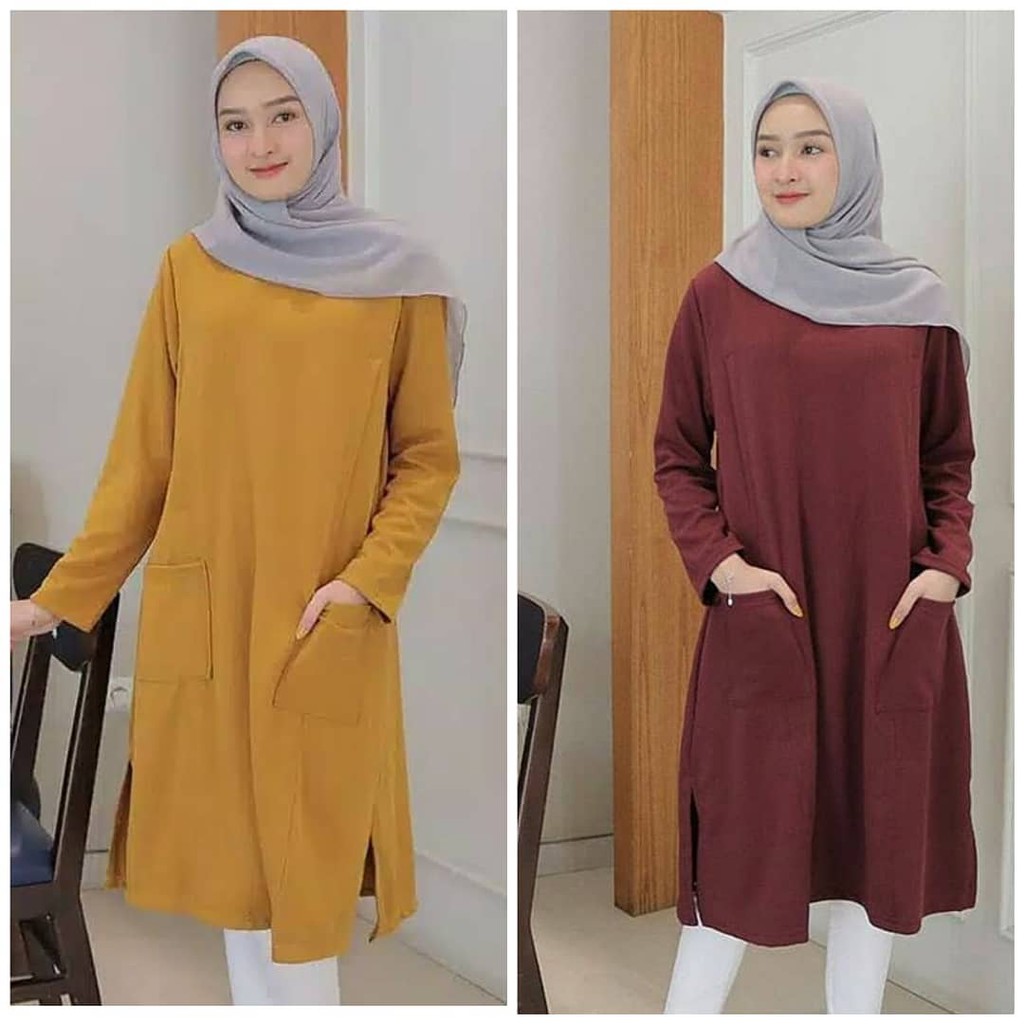 ATASAN MUSLIM WANITA TUNIK/ TUNIK SAKU SAKUNA
