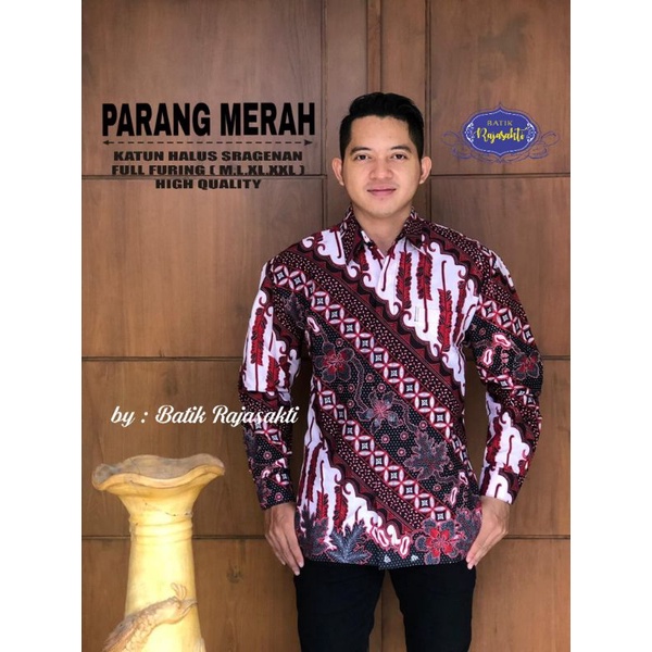 KEMEJA BATIK SOLO MOTIF PARANG MERAH DAN PARANG BIRU RJS BATIK PRIA SIZE M L XL XXL