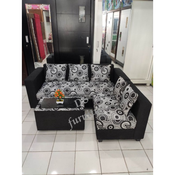 Sofa L / Sofa Ruang Tamu / Sofa Minimalis Kain Mewah motif