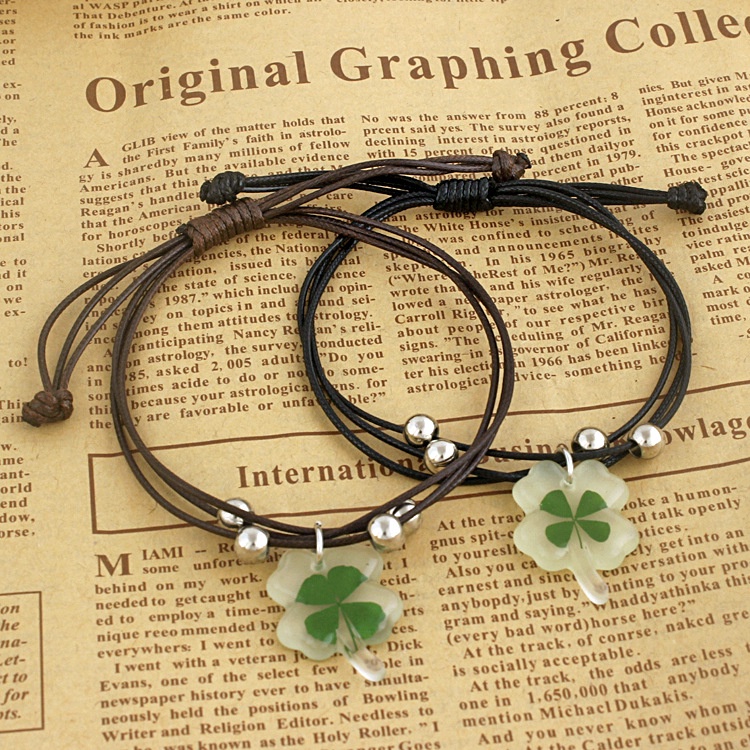 S150 etnis retro style gelang Korea perempuan sederhana mahasiswa bercahaya daun rajutan tangan Akse